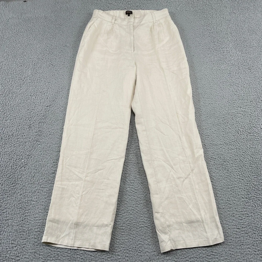 Quince Trouser Womens 6 Sand European Linen Pleated Straight Leg Pants